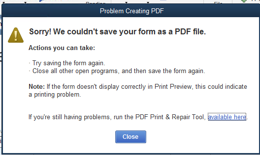 Unable to Print from QuickBooks