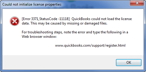 QuickBooks Error 3371 status code 11118