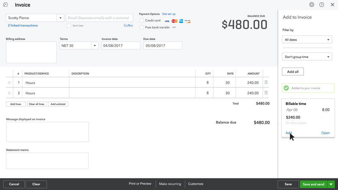 QuickBooks Time Tracking Invoice