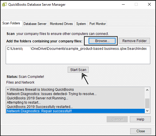 Scan Company File in QuickBooks-Database-Server-Manager-Screenshot