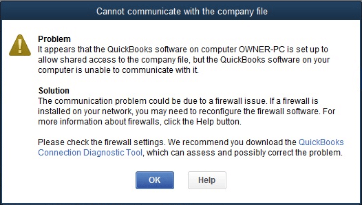 QuickBooks Cannot Communicate With the company File