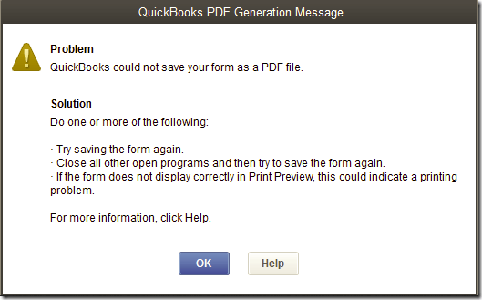 QuickBooks cannot create PDF