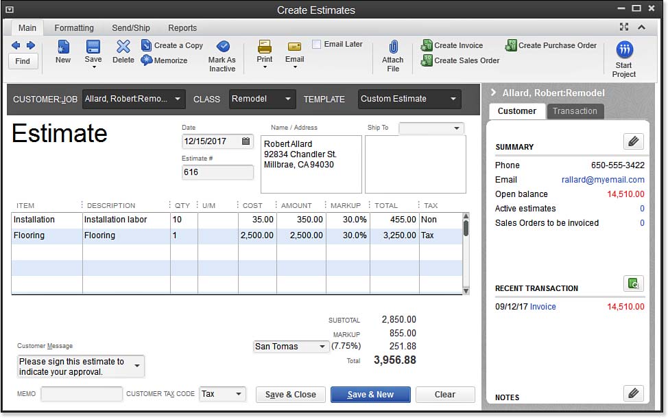 Create Estimates in QuickBooks