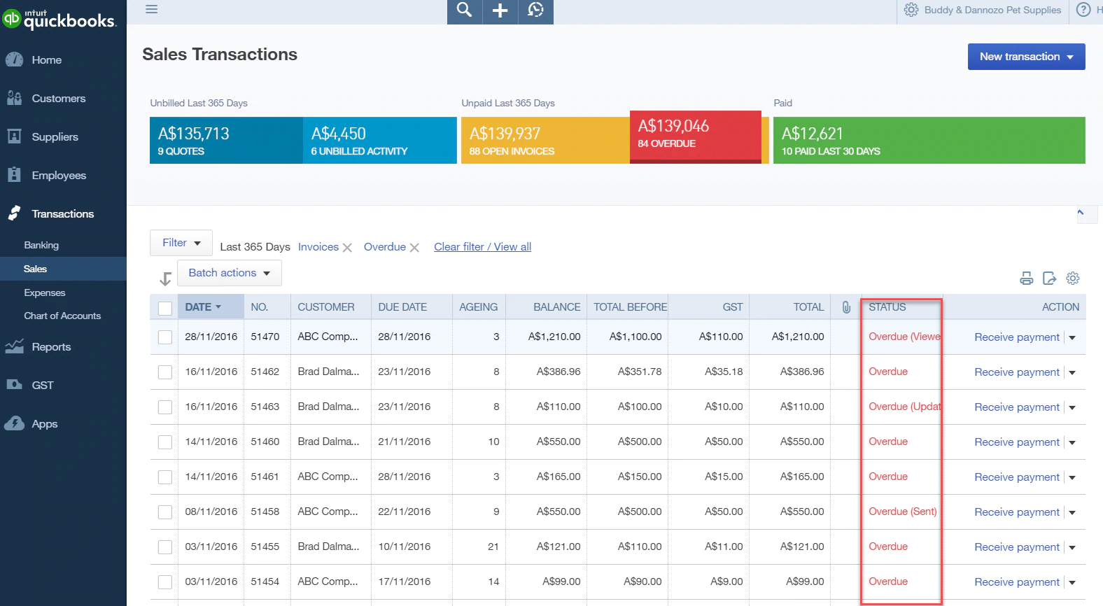 QuickBooks Overdue Invoice