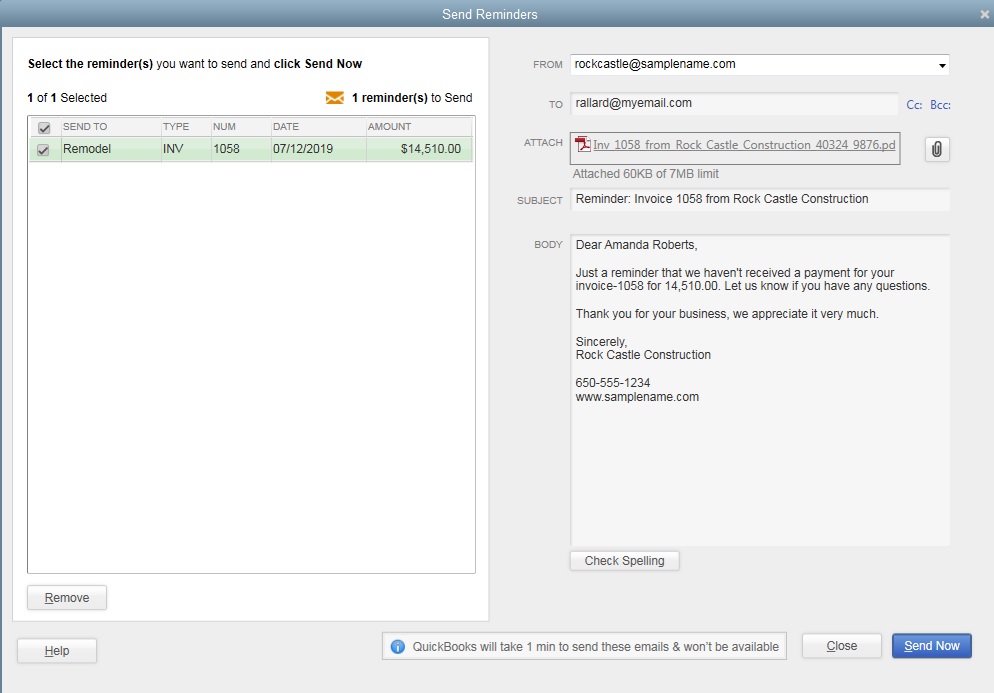 Send Overdue invoice email reminder in QuickBooks Desktop