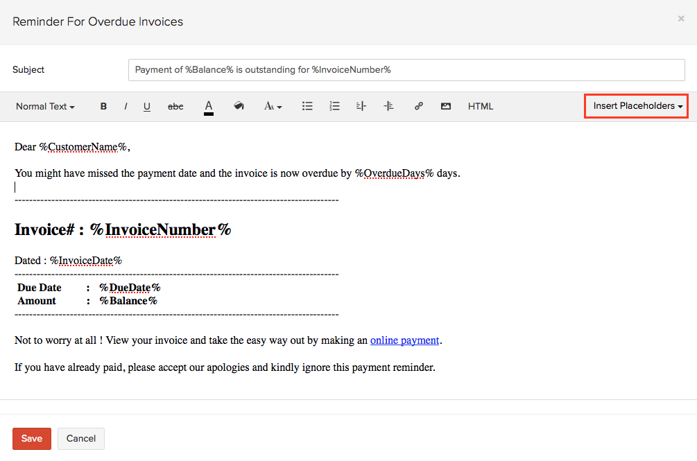 Reminder for overdue invoices.