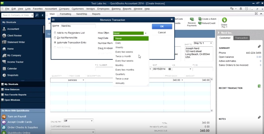 Billing Frequency for QuickBooks Online Subscription fees yearly and monthly