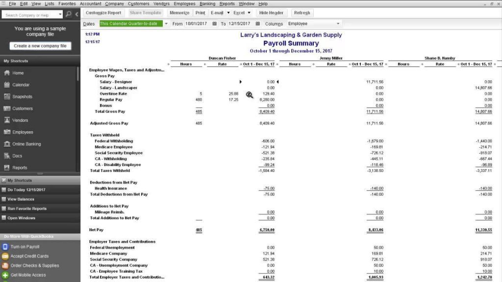 QuickBooks Payroll Summary Report