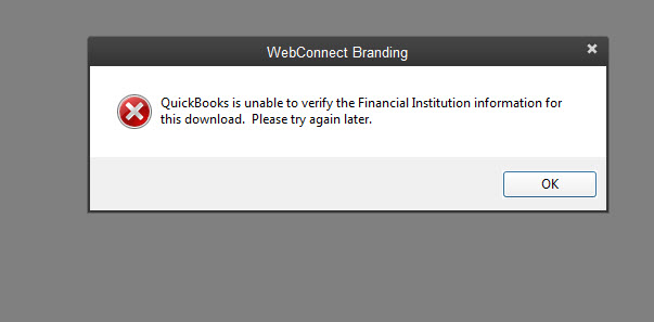 QuickBooks is unable to verify the financial institution for this download