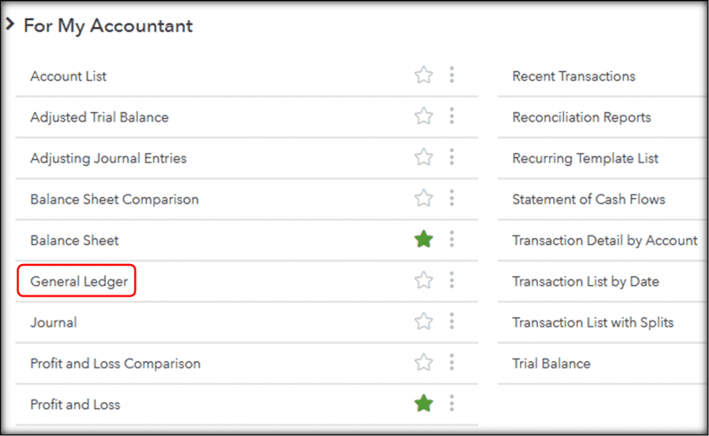 QuickBooks General Ledger