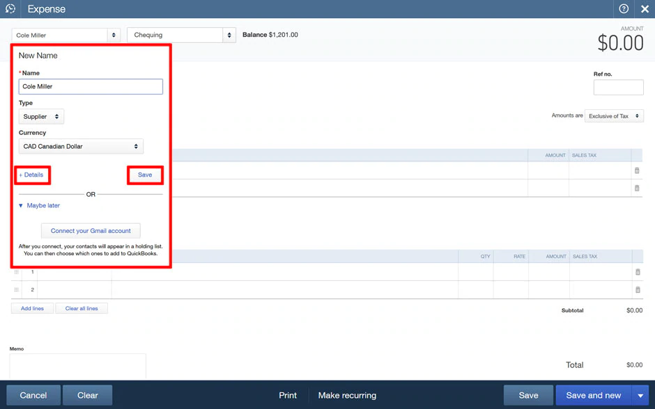 How to enter expenses in QuickBooks Online