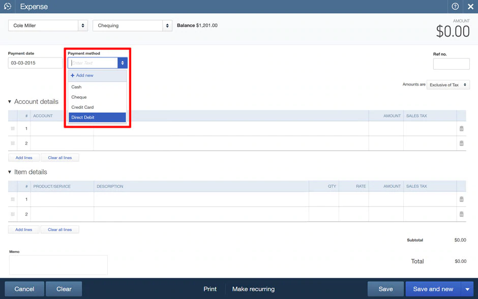 entering expenses in quickbooks