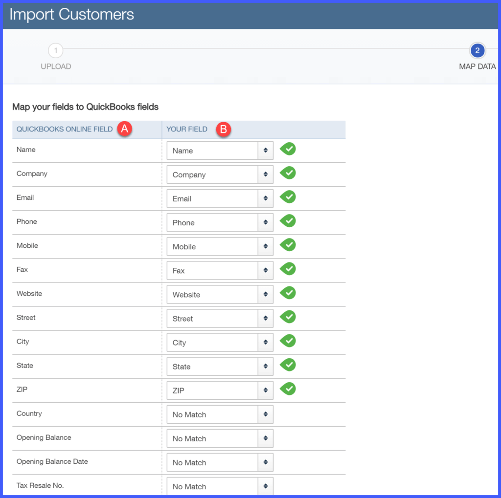 Map your data to import into QuickBooks Online