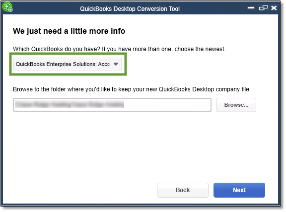 QuickBooks Conversion Tool Window