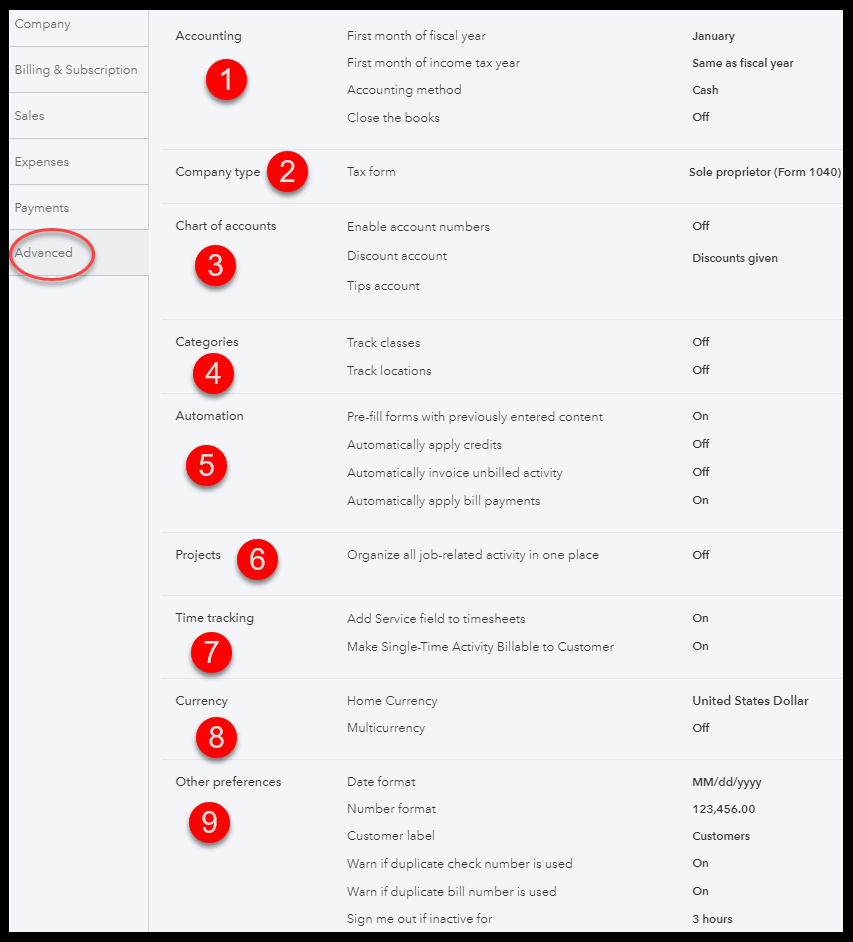 How to set up advanced settings in QuickBooks Online