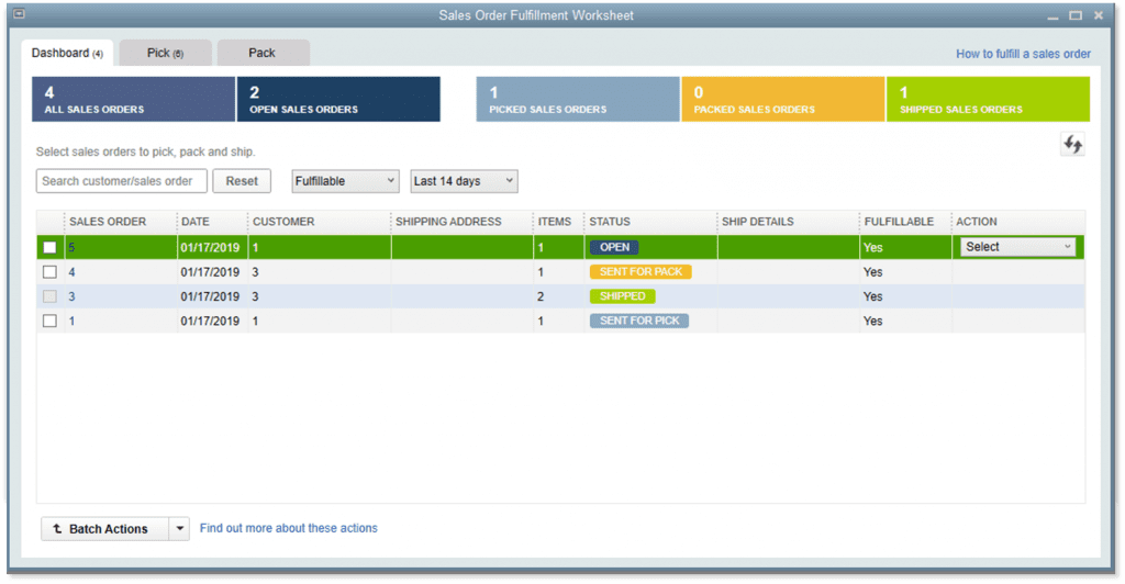 Sales Order Fulfillment Worksheet Dashboard Tab