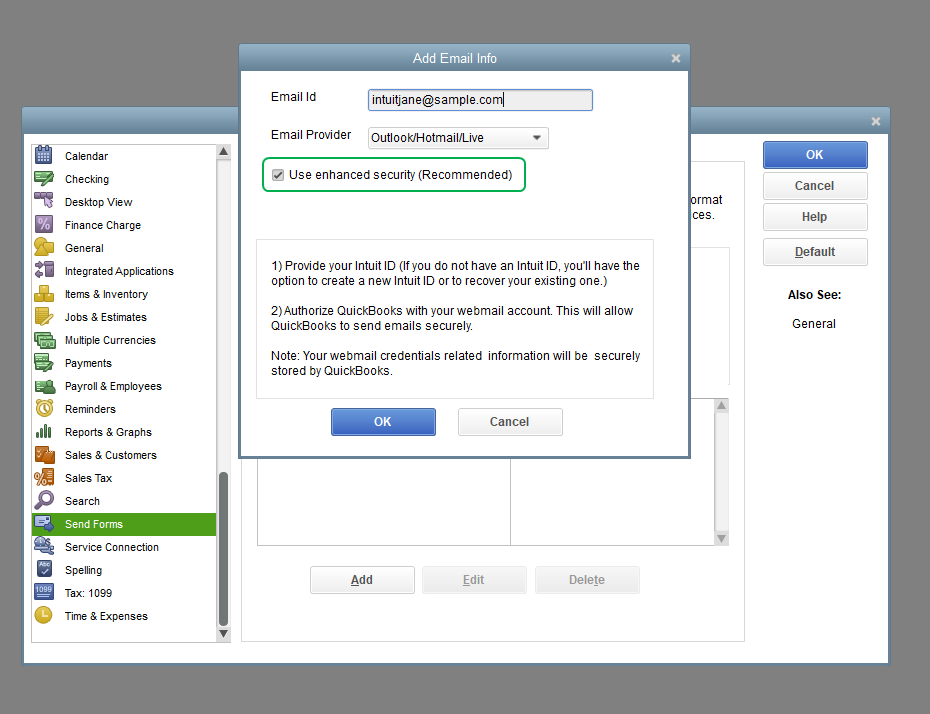 Set up Secure Webmail in QuickBooks