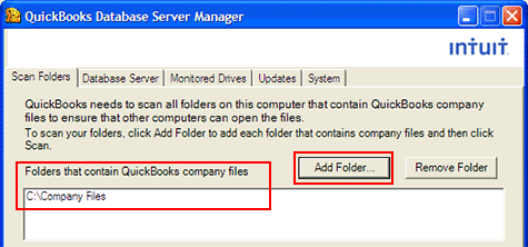 add folder,  Quickbooks database server manager