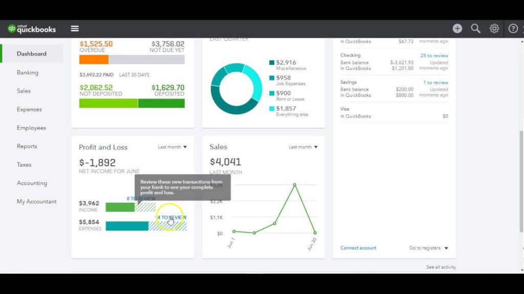 QuickBooks Online Dashboard; QuickBooks Online vs QuickBooks Pro