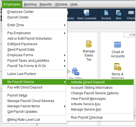 Direct Deposit Requirements, Sign up and activation for QuickBooks Payroll