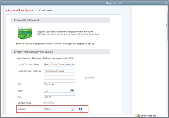 Direct Deposit Requirements, Sign up and activation for QuickBooks Payroll