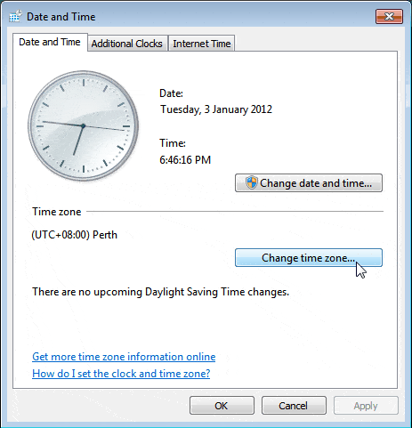 Windows Data and Time Settings