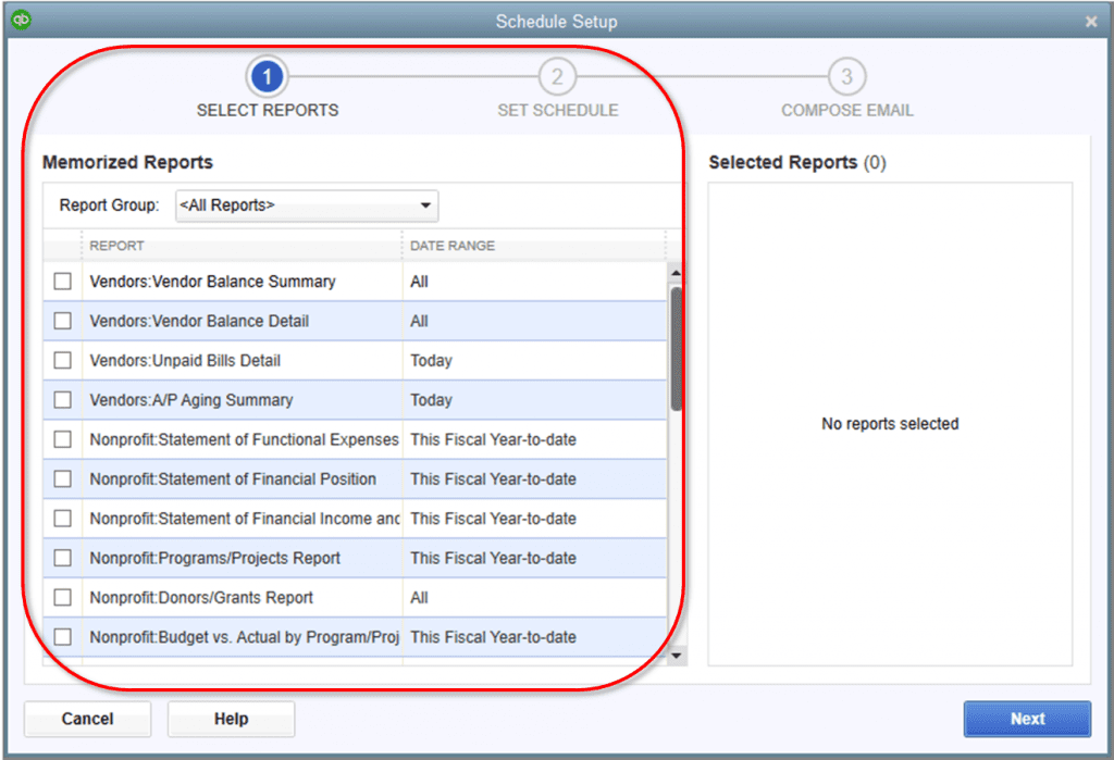 QuickBooks Scheduled Report