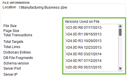 QuickBooks Desktop Version Used on Product Information Window