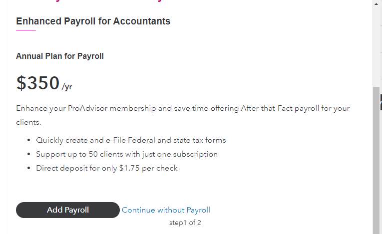 Add Payroll in ProAdvisor Bundles
