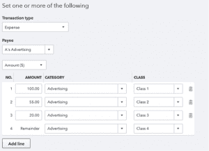 Select the proper category on each line when splitting across classes only.