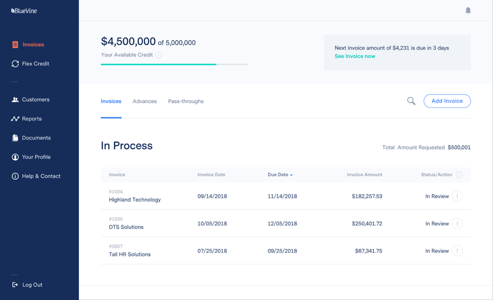 Bluevine dashboard