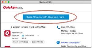 open the Quicken utility and click on the Share screen with Quicken care