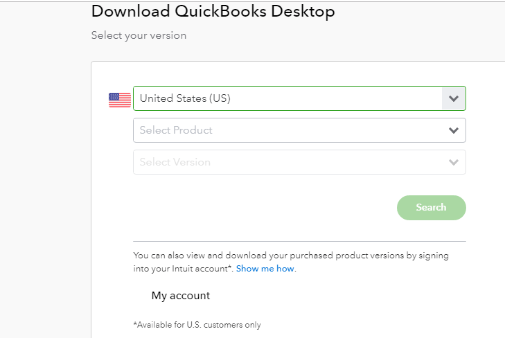 fill some information like region type of QuickBooks and product : download QuickBooks Desktop