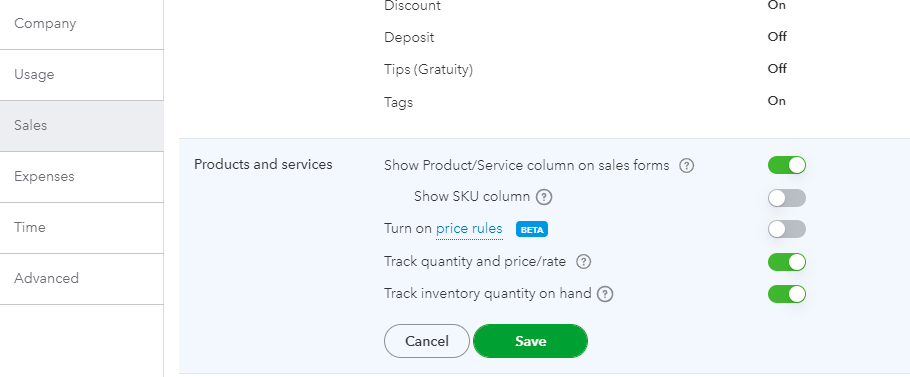 Enable QuickBooks Inventory Tracking