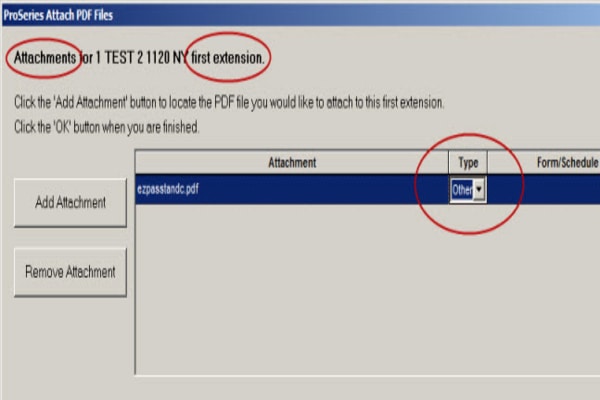 Intuit ProSeries PDF attachments for e-filled returns