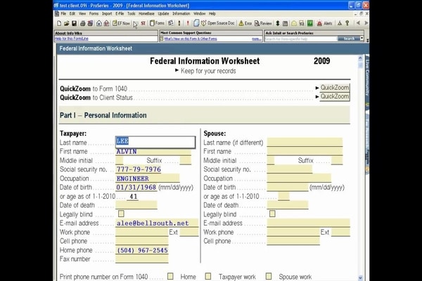 Intuit ProSeries-Client Checklist