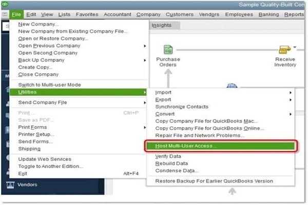 Hosting to multi-user networking in QuickBooks