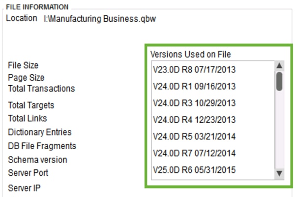 QuickBooks Desktop Version Used on Product Information Window 