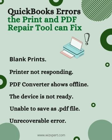 QuickBooks Errors the Print and PDF Repair tool can fix 