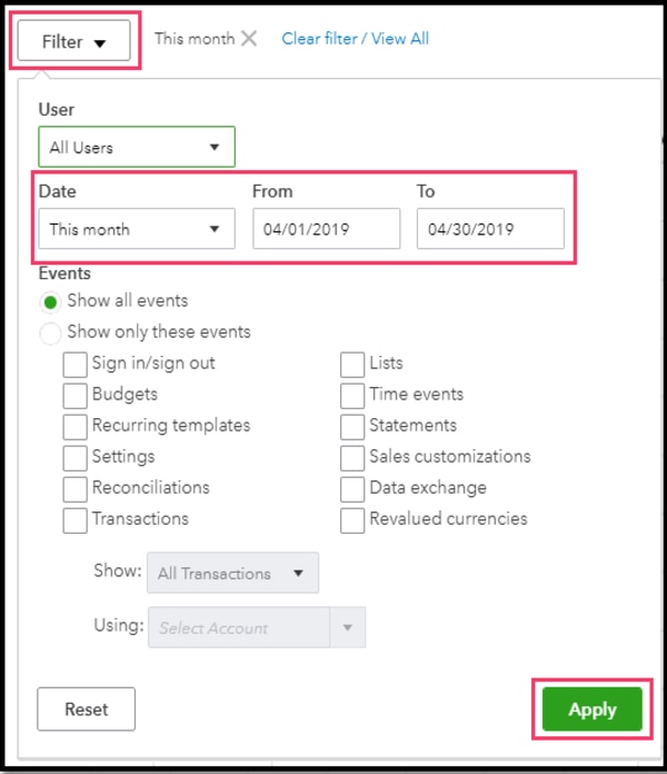 Filter List in Auditlog;unvoid a check in QuickBooks