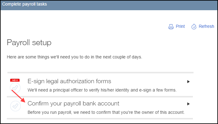 Confirm payroll bank account