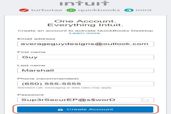 Mention mandatory information while creating a new account