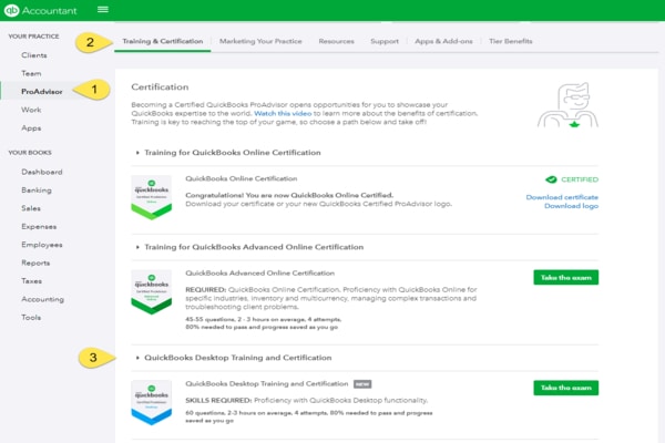 QuickBooks Desktop certification and badges