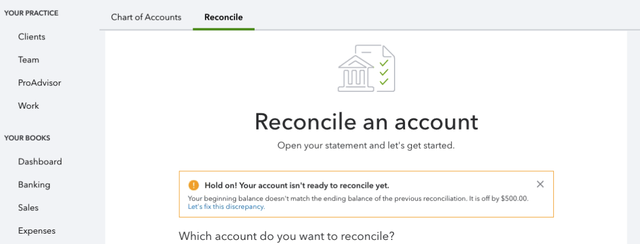 Reconcile account with QuickBooks Online