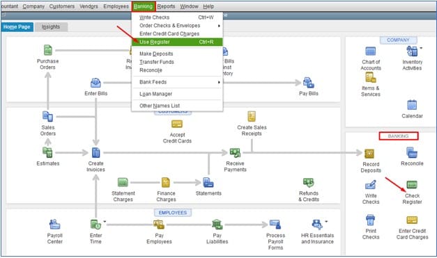 check register in QuickBooks Desktop