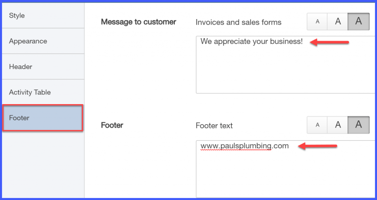 QuickBooks Online Footer Tab