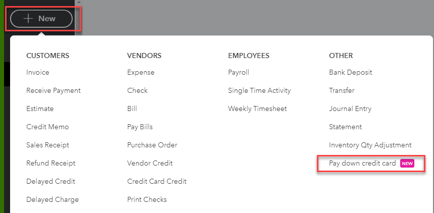 Record Credit Card payments in QuickBooks