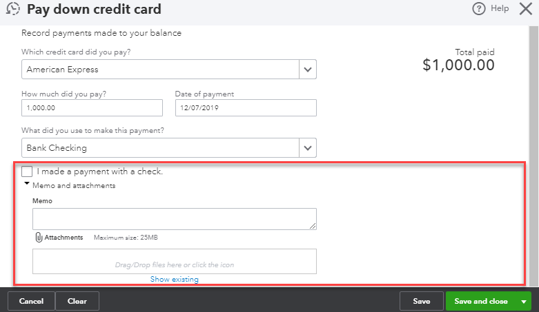 record credit card payment in QuickBooks