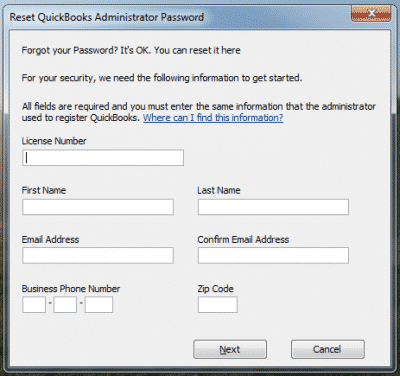 QuickBooks Admin Password Crack