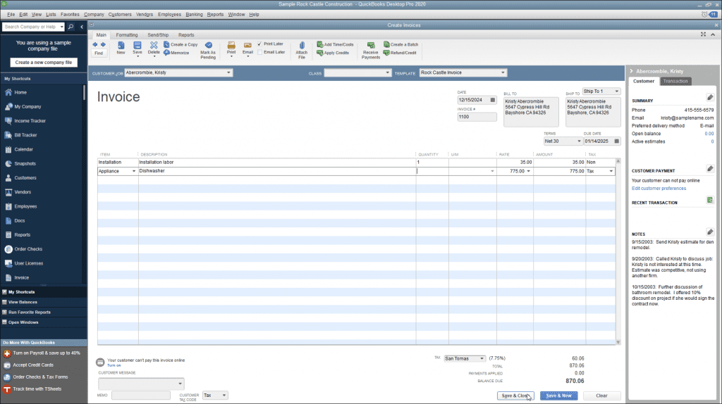 Create An Invoice In QuickBooks